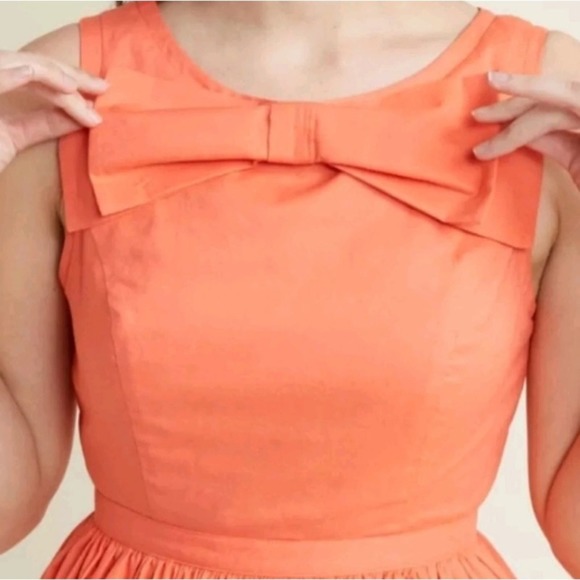 Modcloth Women's Size Large Revel and Relish Coral Orange Retro Bow Sun Dress - Picture 10 of 10